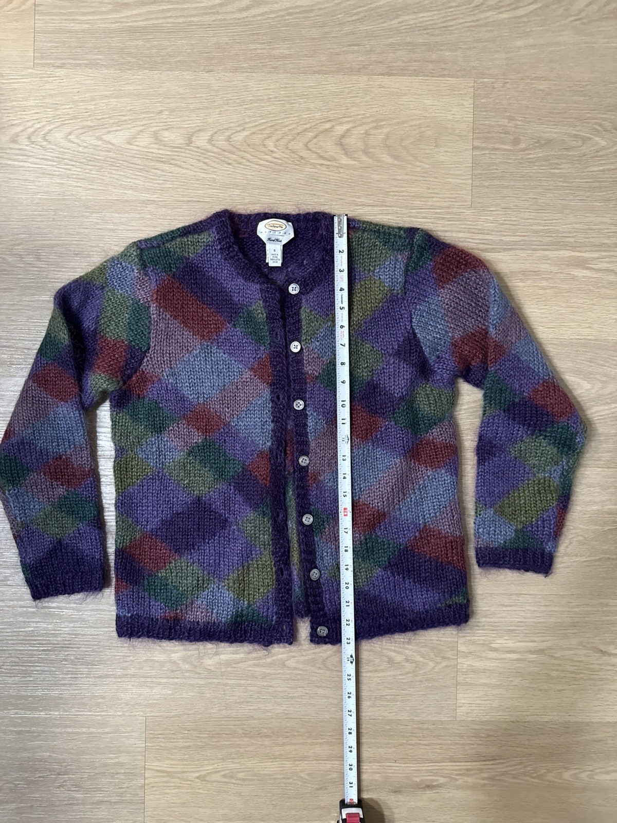 Talbots Sweater Womens S  Multi Color Mohair Blend Argyle Cardigan Hand Knit