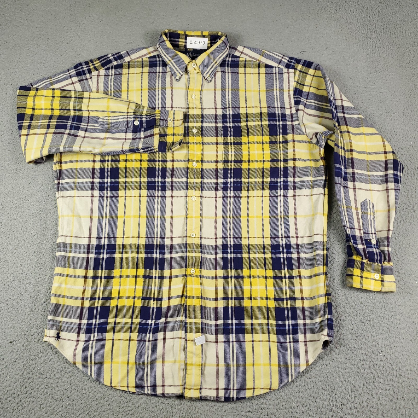 Camicia Ralph Lauren uomo media gialla a quadri flanella pony con bottoni manica lunga*