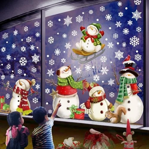 110 PCS Extra Large Snowflake Christmas Window Clings Decals For Glass Giant White Snowflake Window Decorations Xmas Snowflake Stickers Winter - View #2