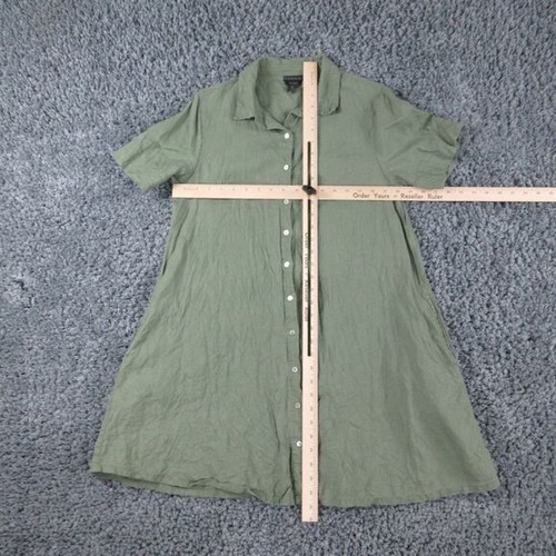 Tahari Kleid Damen kleine grüne Taschen Leinen Kurzarm Knopfleiste - Bild 3 von 10
