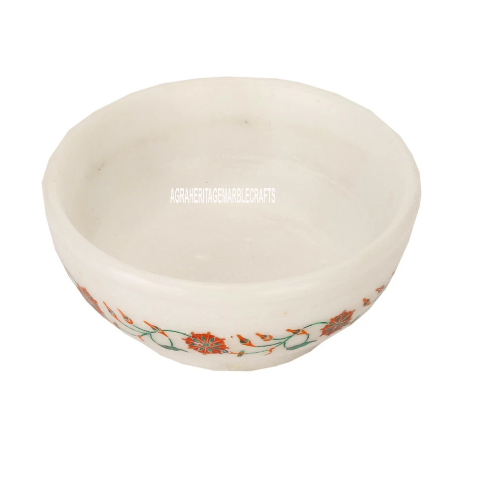 Frutero de mármol blanco Hakik incrustación de marquetería arte decoración de mesa decoración H3633 4 x 4 x 1,5"" Foto 2 de 2