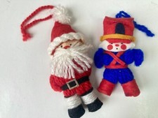 Choice 1 VTG Yarn Ornaments Hallmark Santa Snowman Soldier Boy Girl Sheep Xmas
