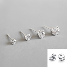 Six-Prong Setting 925 Sterling Silver Round CZ Studs Earrings 3/4/5/6mm A35