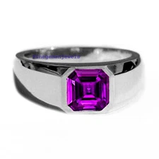 Natural Amethyst Gemstone with 925 Sterling silver Ring For Men's #445
