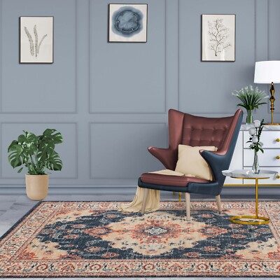 Octavia Rustic Vintage Medallion Distressed Carpet Indoor Area Rug Or Runner Rug