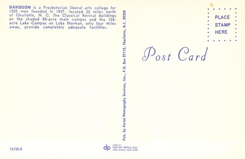 Postal de Carolina del Norte 1964 Davidson College for Men vista aérea campus N11 - Imagen 2 de 2