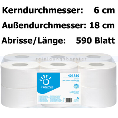 Toilettenpapier Großrolle Papernet Tissue Mini weiß 2-lagig  Jumborollen