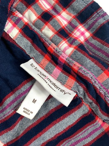 Liz Lange Womens Maternity Top Size Medium Pullover Flannel Blue Red Check Rayon - Picture 3 of 6