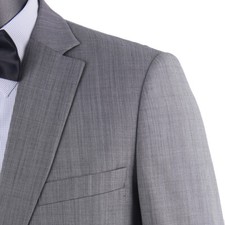 Stylish Grey Sharkskin Men Suits Tailored Slim Fit Worsted Wool Blend Suit Men