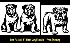 English Bulldog Two Pk 5" Black Vinyl Decal Car Truck Laptop Tablet Door Bumper