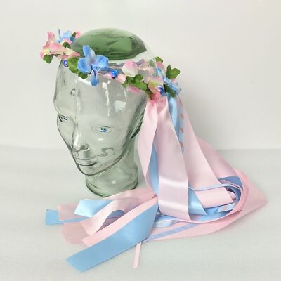 Handmade Floral Crown With Satin Ribbon Hippie Medieval  display picture 3