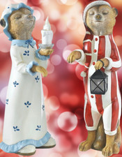 2er Erdmännchen mit LED Schlafwandler Deko Figuren Laterne + Kerze 25cm Batterie