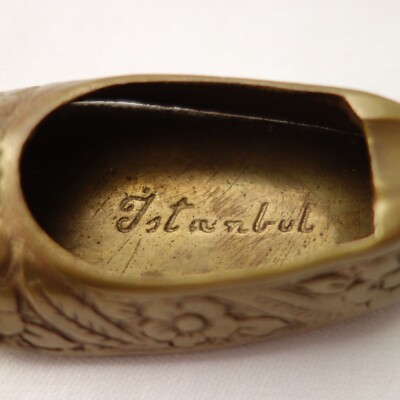 Vintage Brass Miniature Hand Etched Shoe Slipper Personal Ashtray