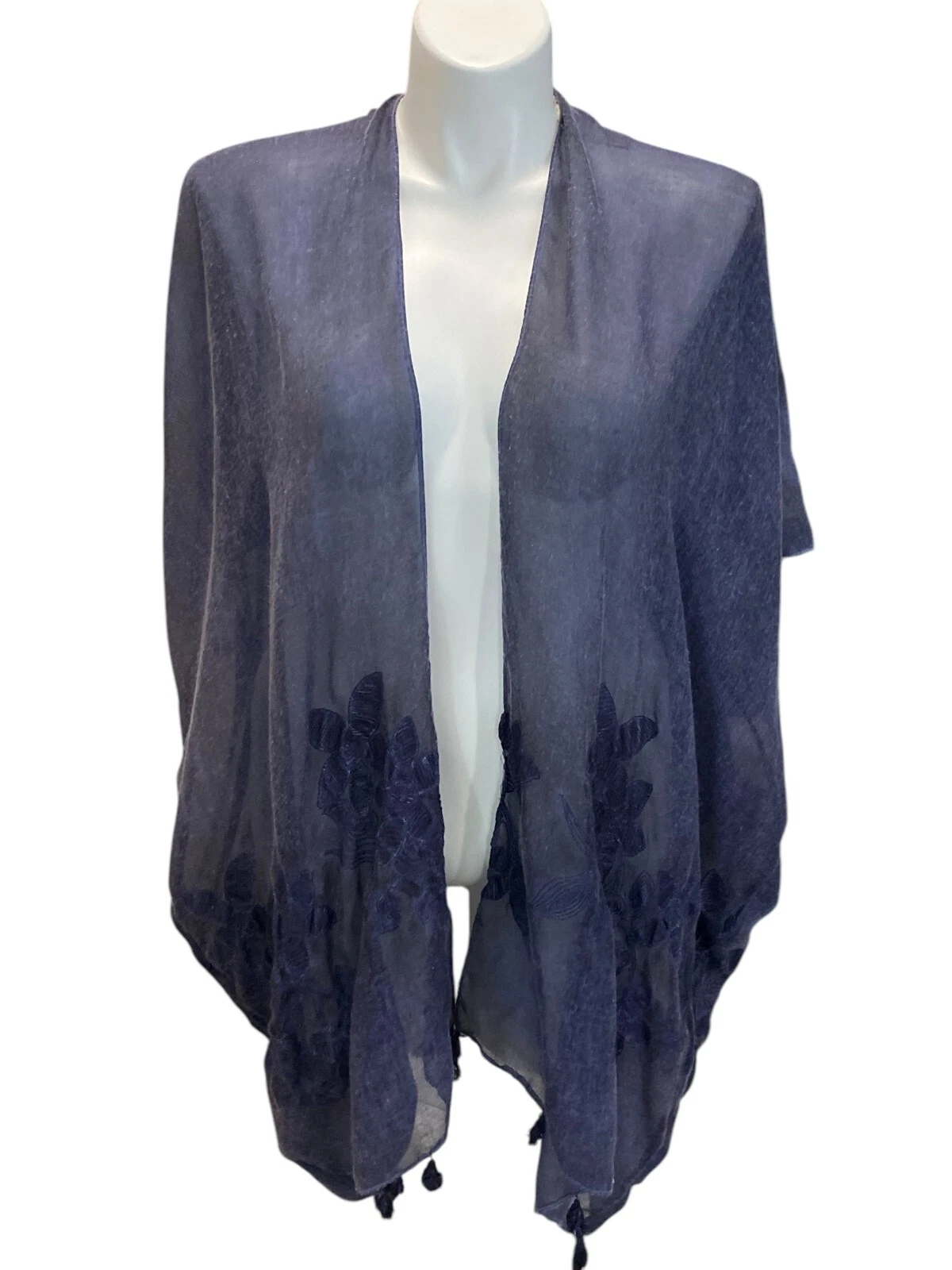 Womens Soft Surroundings Blue Knit Poncho Cape Fringe Missy One Size