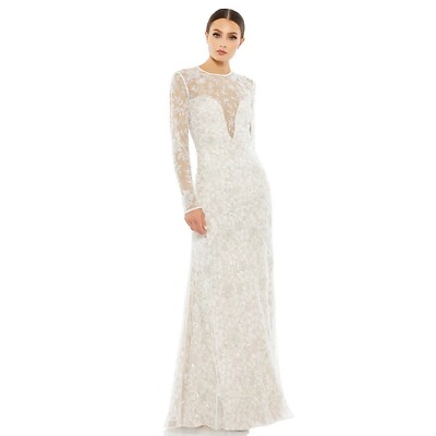 MAC DUGGAL Long Sleeve Foral Embellished White Wedding Gown Bridal Dress  Size 4 | eBay
