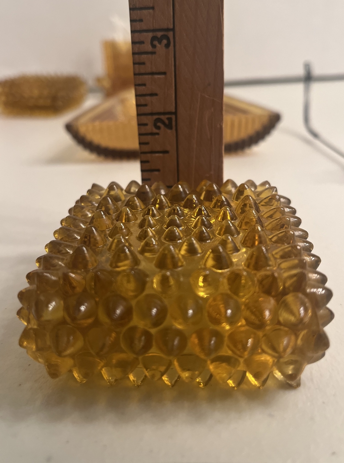 2 Vintage Amber Hobnail Glass Square Salt Cellars Votive Candle Holders