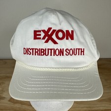 Vtg EXXON Rope Strapback White Hat Baseball Cap ExxonMobil Distribution South