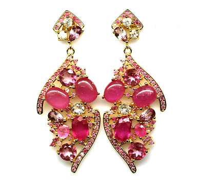 925 Sterlingsilber Ohrringe Pink Ruby Topas Rhodolith & Zirkon Tropfen Cabochon