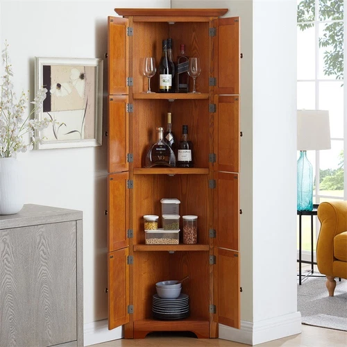 72"Tall Corner Storage Cabinet w/ 8-Door,4-Tier Farmhouse Bookshelf Cabinet - Picture 2 of 37