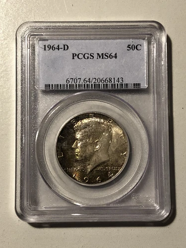 1964 D Kennedy Half Dollar PCGS MS64 Colorful Vibrant Neon Toning Older Holder