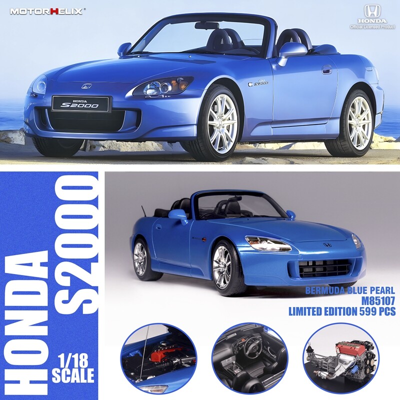 MOTORHELIX 1/18 Honda S2000 AP2 Blue Limited Edition Simulation