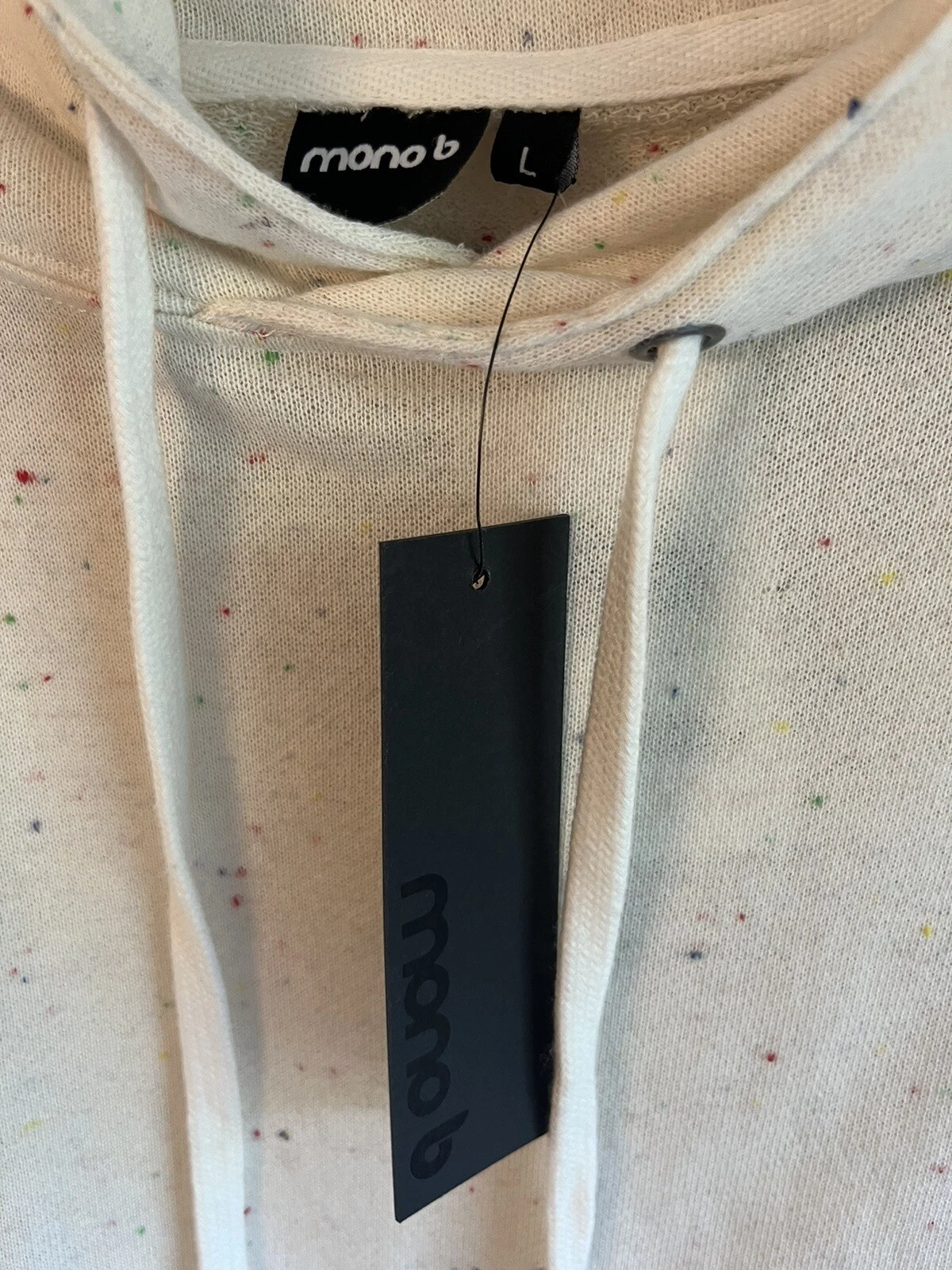 OFF WHITE Felpa con cappuccio MONO B Funfetti cropped bianco sporco colorata manica corta ret $36 nuova con etichette