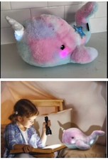 NEW FAO Schwarz Glow Brights Narwhal Plush Lights Sounds Purple Pink Blue SOFT
