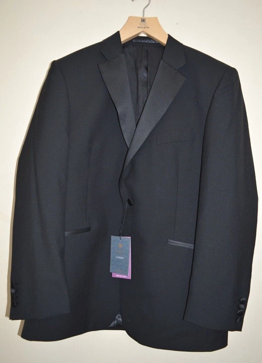 M S Collection Luxury Black Wool Tuxedo Suit Jacket Chest 42 44
