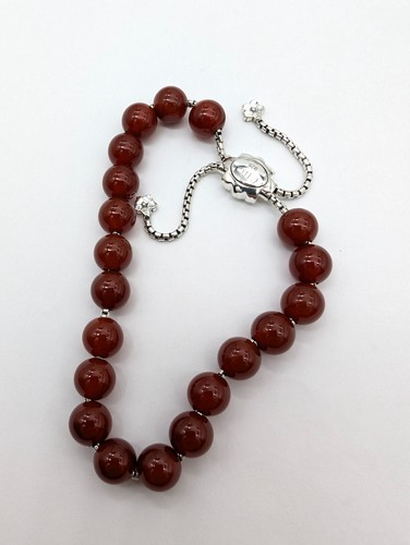 Natural Carnelian Bead Bracelet 925 Silver – Adjustable Fit & Engraving - Picture 3 of 6