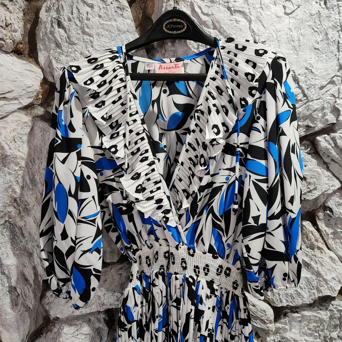 Assorti Susan Freis Tiered Ruffle Women Blue Black Vintage