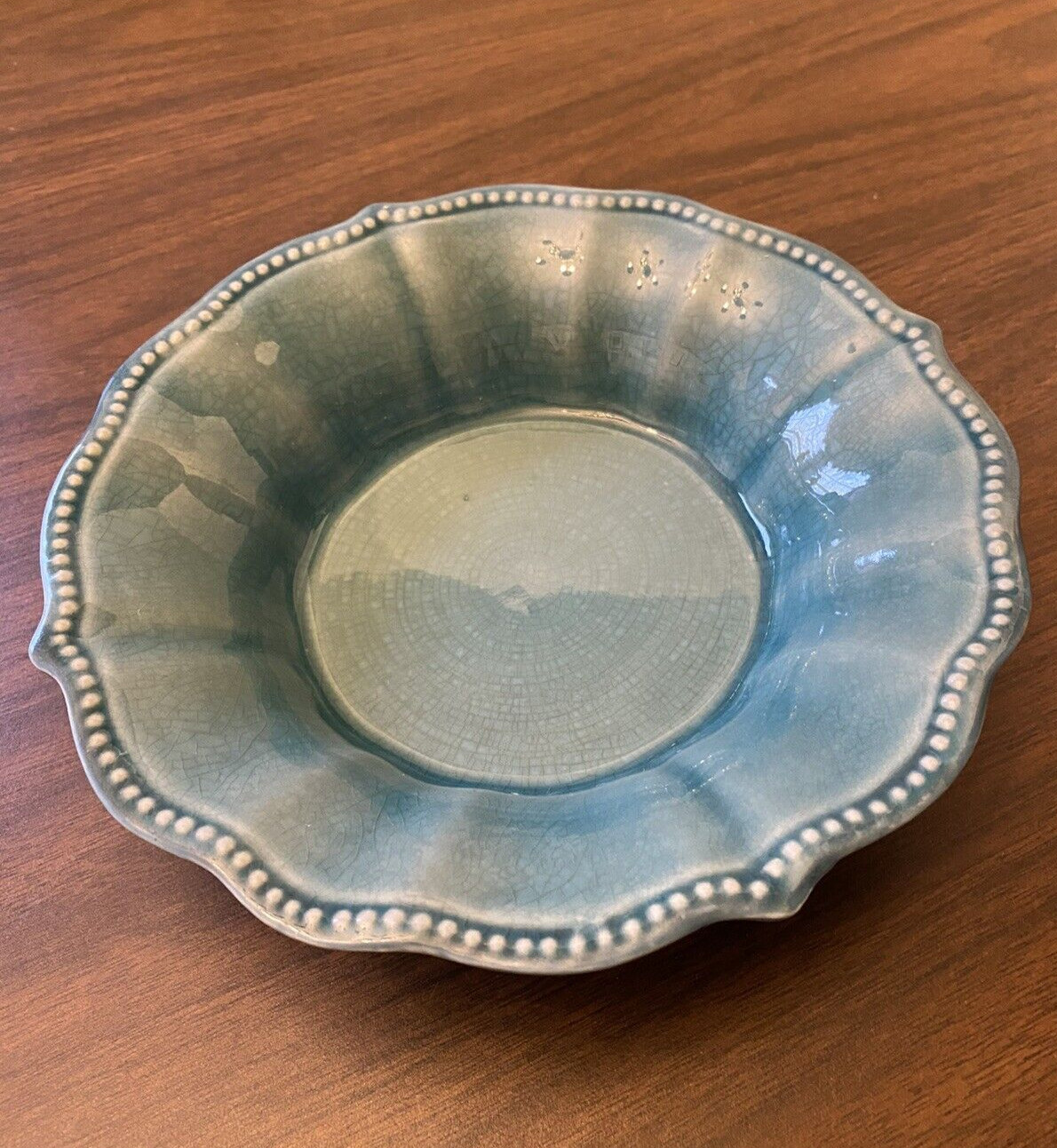 2 Pioneer Woman Turquoise 8.5” Soup/Cereal Scalloped Beaded Rim Bowls