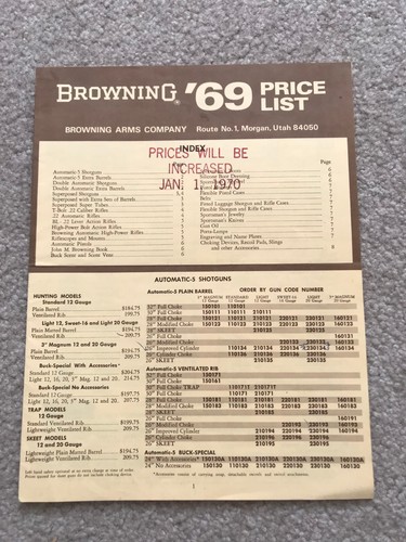 Vintage Browning ’69 Price List - Picture 1 of 4