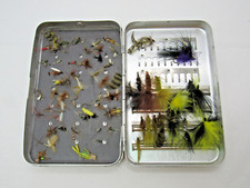 Perrine #101 Fly Box w/ 60+ Trout Flies Aluminum MAGNETIC Fly Fishing Box