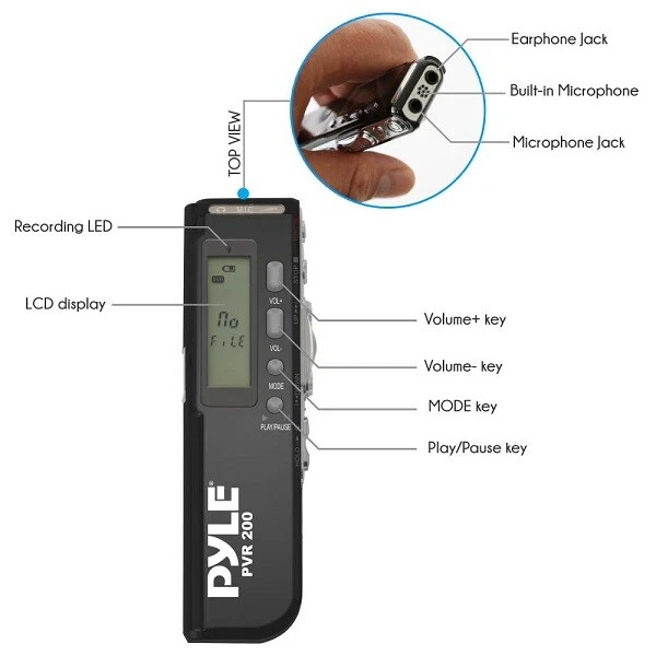 Pyle PVR200 Digital Voice Recorder w/ 4GB Memory, Headphone Jack & USB Interface - Image 2 of 4