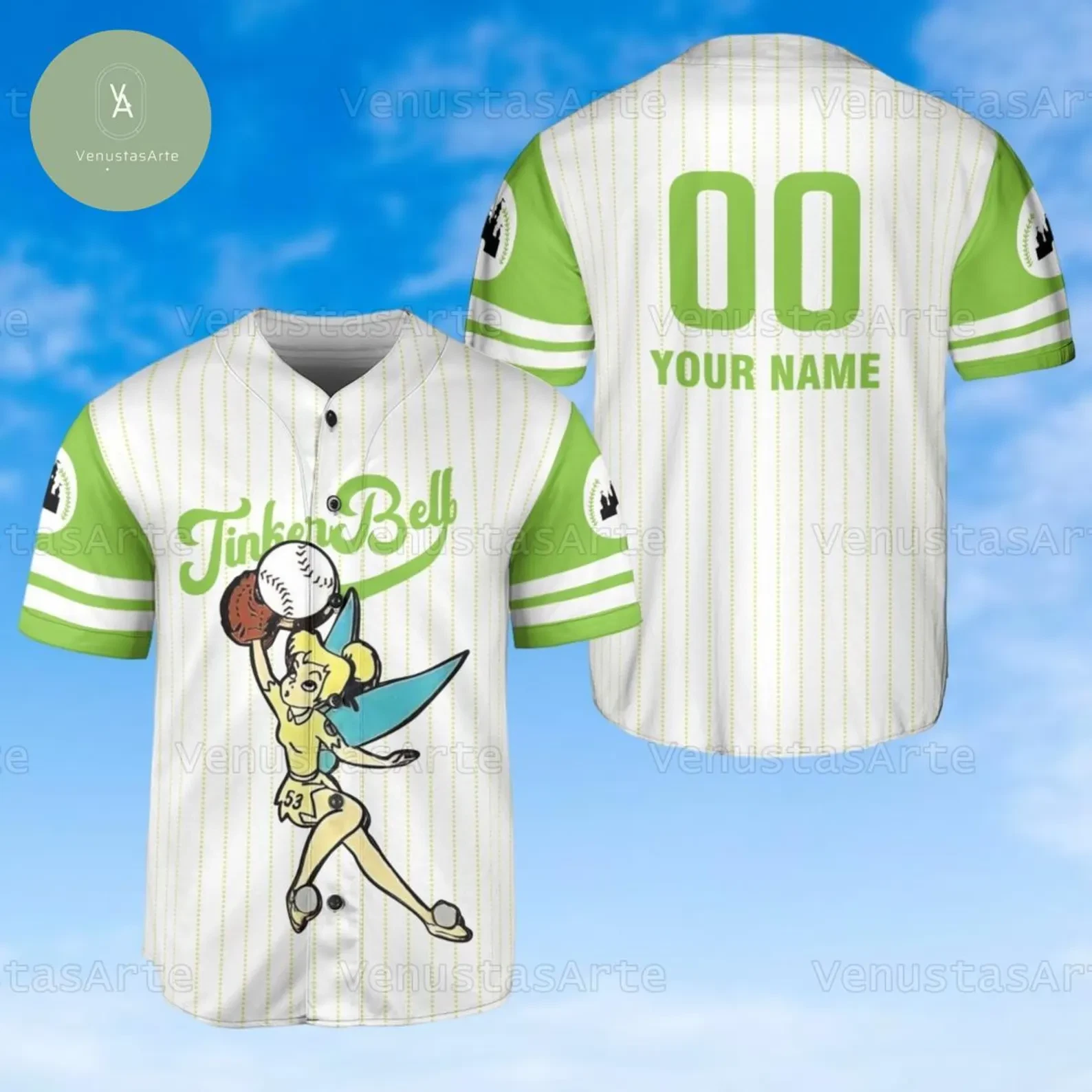 Personalized Tinker Bell 3D Baseball Jersey Shirt