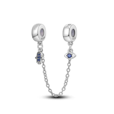 Hamsa Hand Eye Luck Chain Charm 925 Sterling Silver Charm for Bracelet Necklace