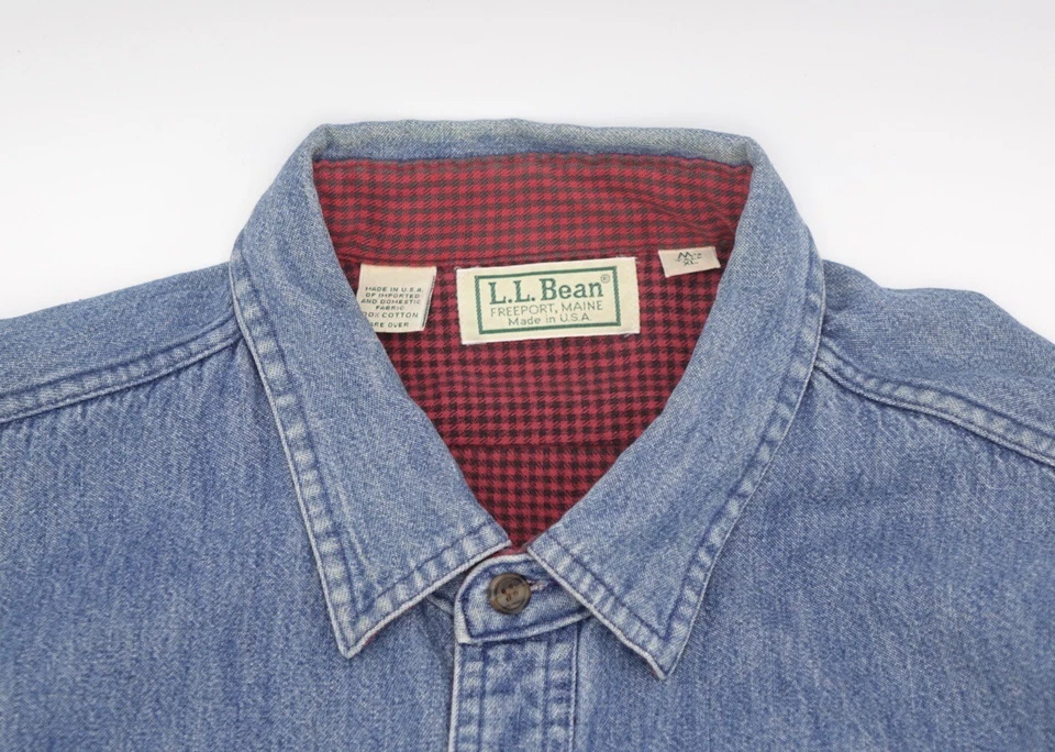 Vintage L.L.Bean Denim Button Up Plaid Lined Men’s XL Tall Made In The USA - Image 4 of 4