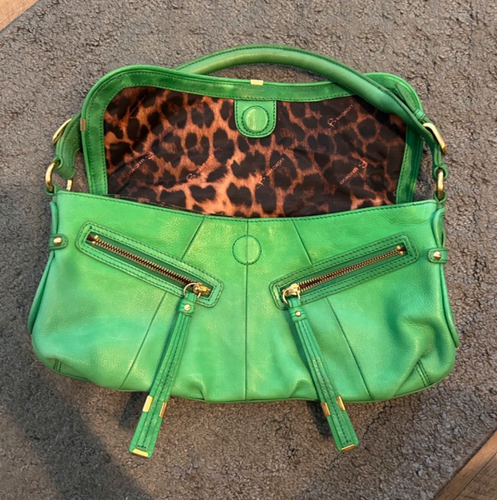 B. Makowsky Handbag- Green Leather- Satchel Hobo style - Picture 2 of 9