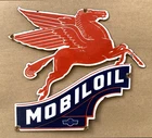 VINTAGE 10.5x12" MOBILOIL MOBILGAS PEGASUS GASOLINE PORCELAIN MOTOR OIL GAS SIGN