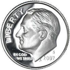 2007 S Roosevelt Dime Gem DCam Proof 90% Silver