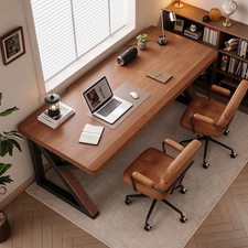 63" Solid Wood Double Desk Extra Long 2-Person Home Office Cherry