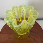 Fenton Vaseline Hobnail Hankerchief Vase