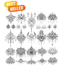 Waterproof Non-Toxic 15 Sheets Black Lotus Temporary Tattoos - Easy Application