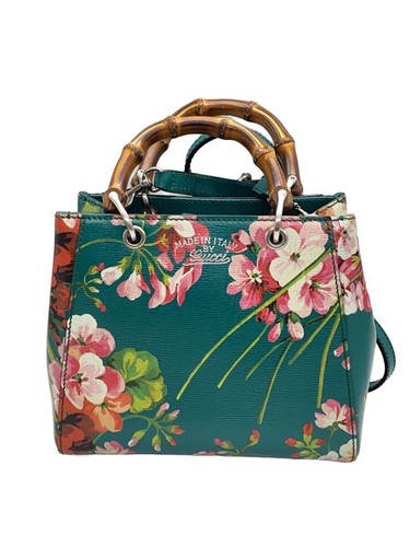 GUCCI Handbag Mini Shopper Bamboo GG Blooms Leather GRN Used