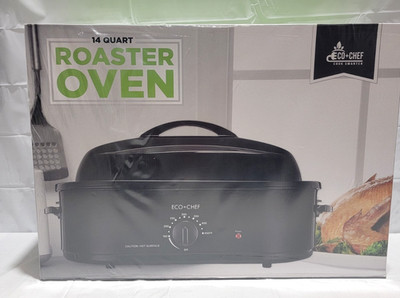 Eco+Chef 14 Qt Roaster Oven W/ Removable Enamel Pan & SS Rack, Black NIB