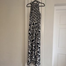 Me&Em Halter Neck Max Dress. B&W Floral. Dropped Waist and Neck Tie Size 8 VGC