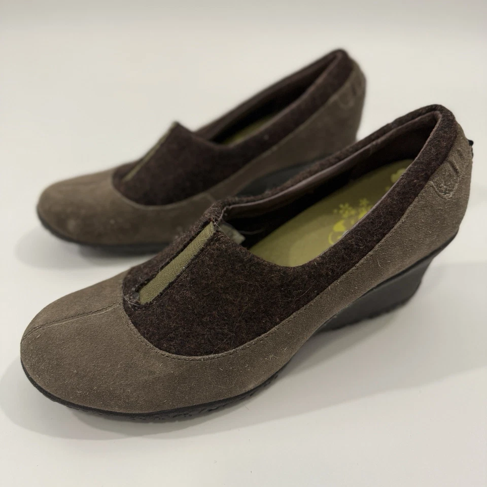 Merrell тюльпан серый/коричневый двухцветный замши шерсти на танкетке каблуки туфли размер 7,5 / 38 - Изображение 2 из 4