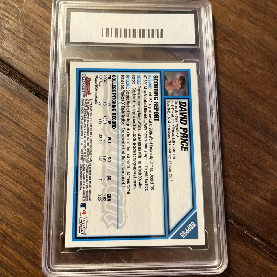 2007 Bowman Chrome David Price #BDPP55 Rookie RC GEM MT 10 - Image 4 of 4