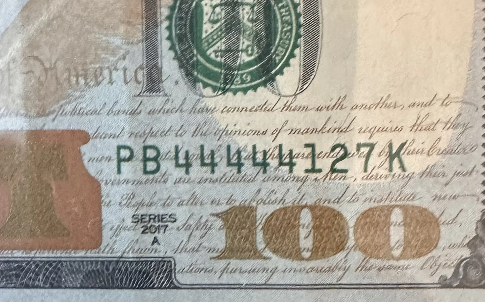 5 In A Row 4’s Leading $100 Bill 2017A Fancy Serial Number 44444127 - Image 2 of 2