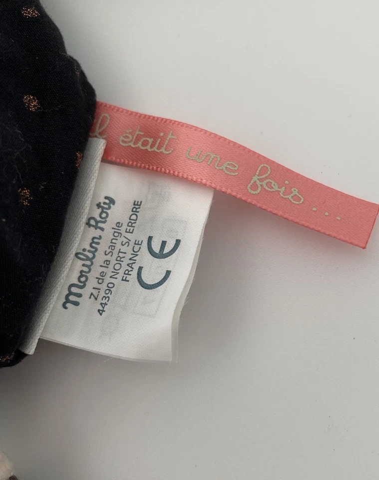 6110🌟23cm Moulin Roty Doudou Hochet Grelot Souris Noir Il Était Une Fois - Photo 3/4